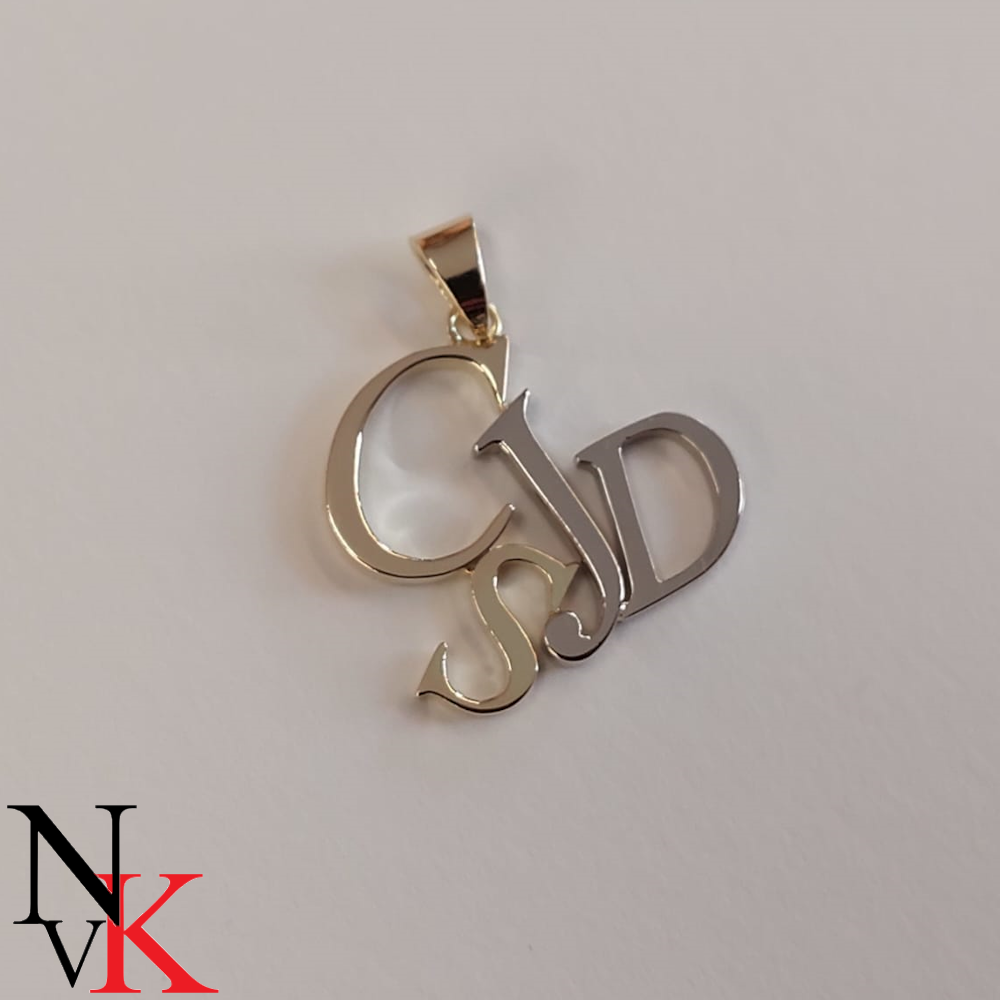 NvK Goudsmederij geel en witgouden letterhanger
